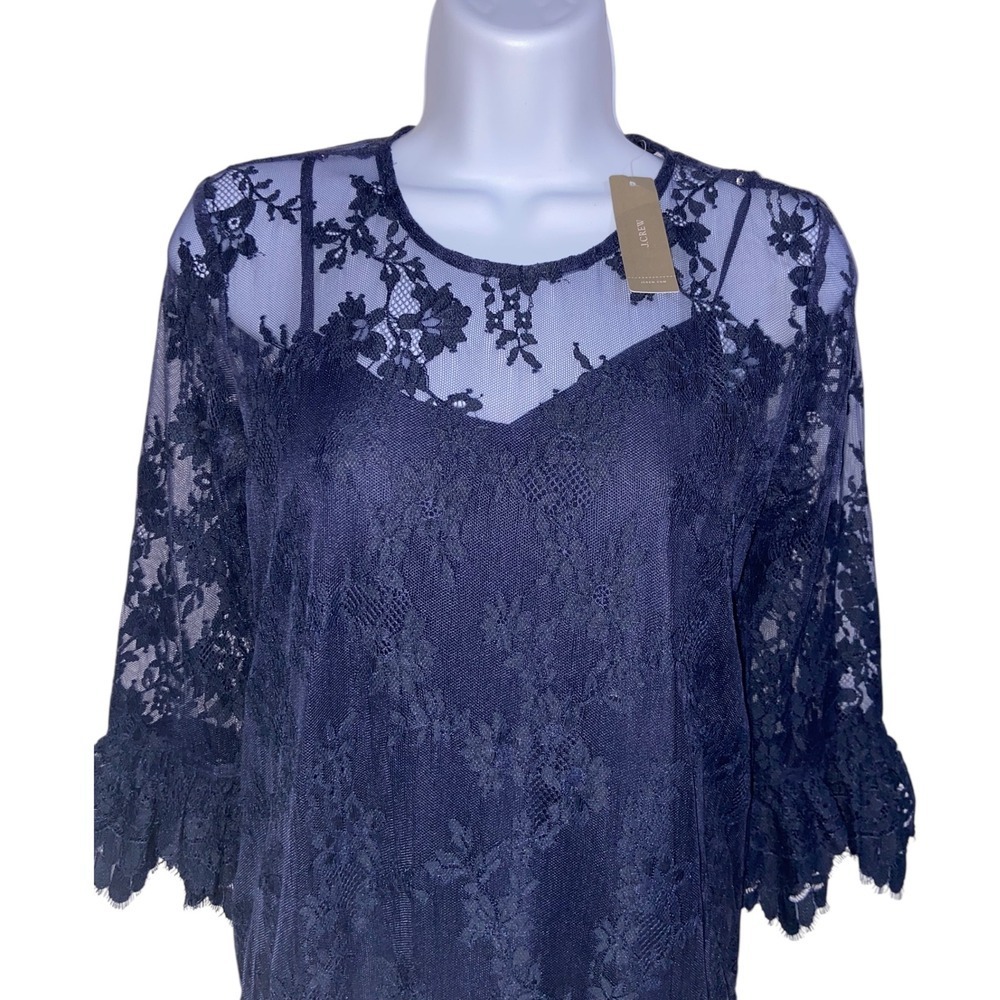 J. Crew NEW Blue Chantilly Lace Swing Dress Cocktail Wedding Guest Romantic 00 - Picture 9 of 13